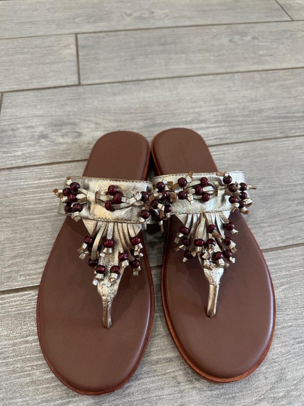 Free People Sadie Fringe Gold Metallic Sandals New! - Picture 10 of 14